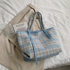 Plaid Large Capacity Tote Bag Textured Shopping Shoulder Bag
