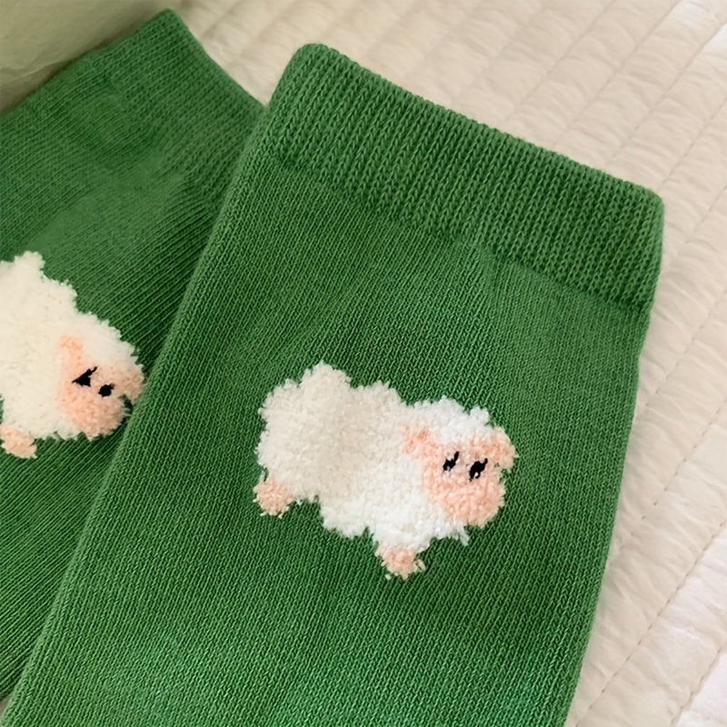 3 Pairs Cartoon Animal Print Socks Comfy Mid Tube Women's Stockings