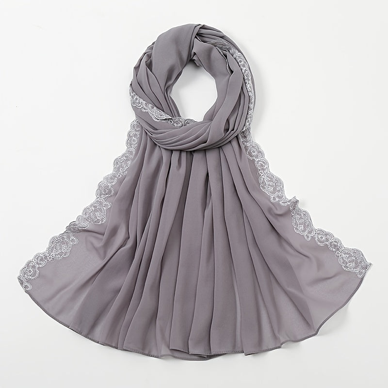 Plain Bubble Chiffon Hijab Scarf For Women Pearls Eid Turban