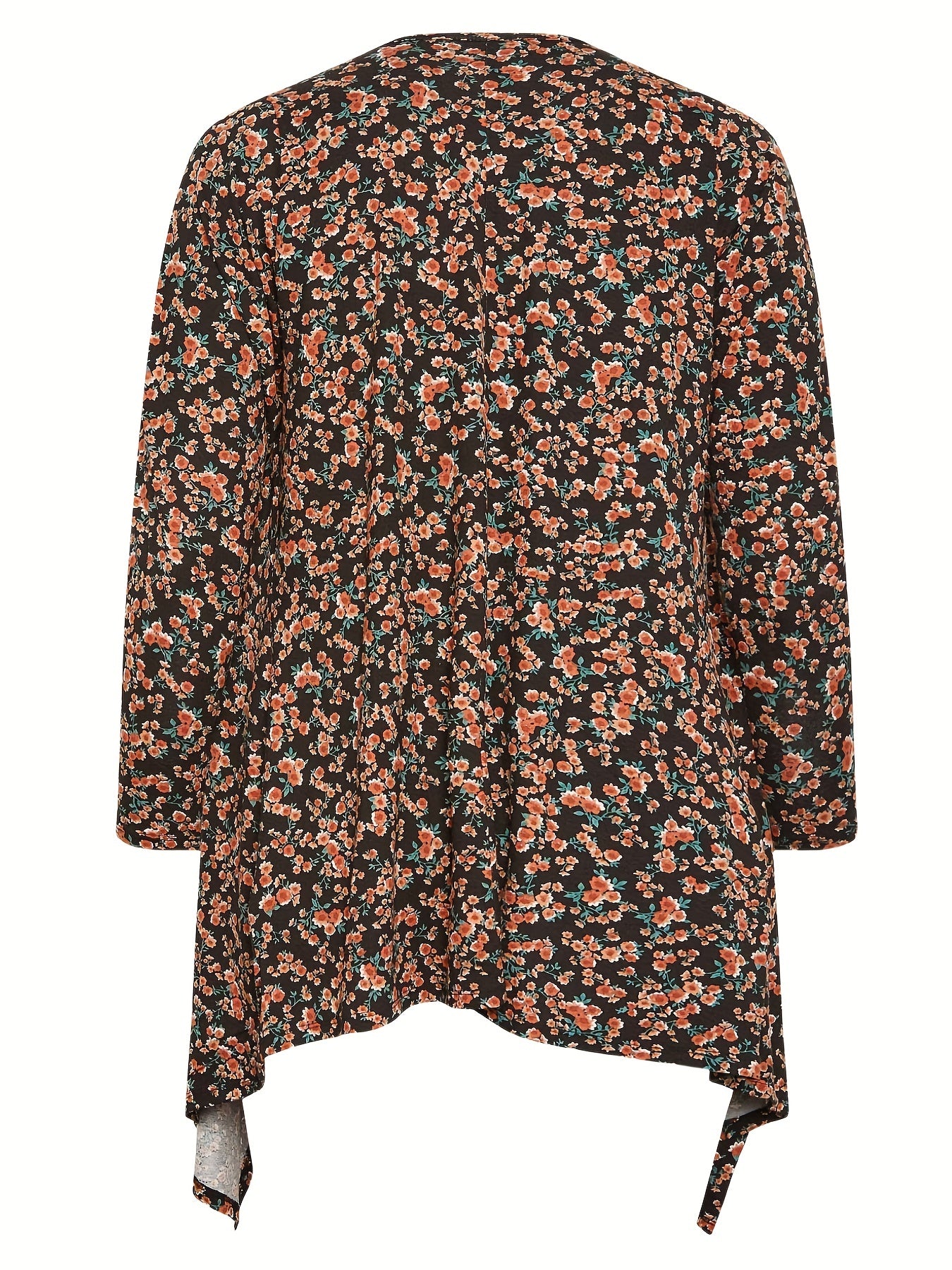  Ditsy Print Long Sleeve Open Front Cardigan