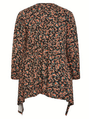  Ditsy Print Long Sleeve Open Front Cardigan