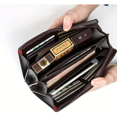 Men's Long Leather Wallet Clutch Business Handbag