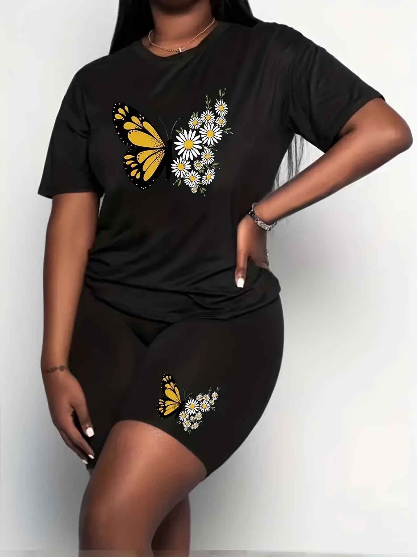 Butterfly Print Tee & Shorts 2 Piece Set