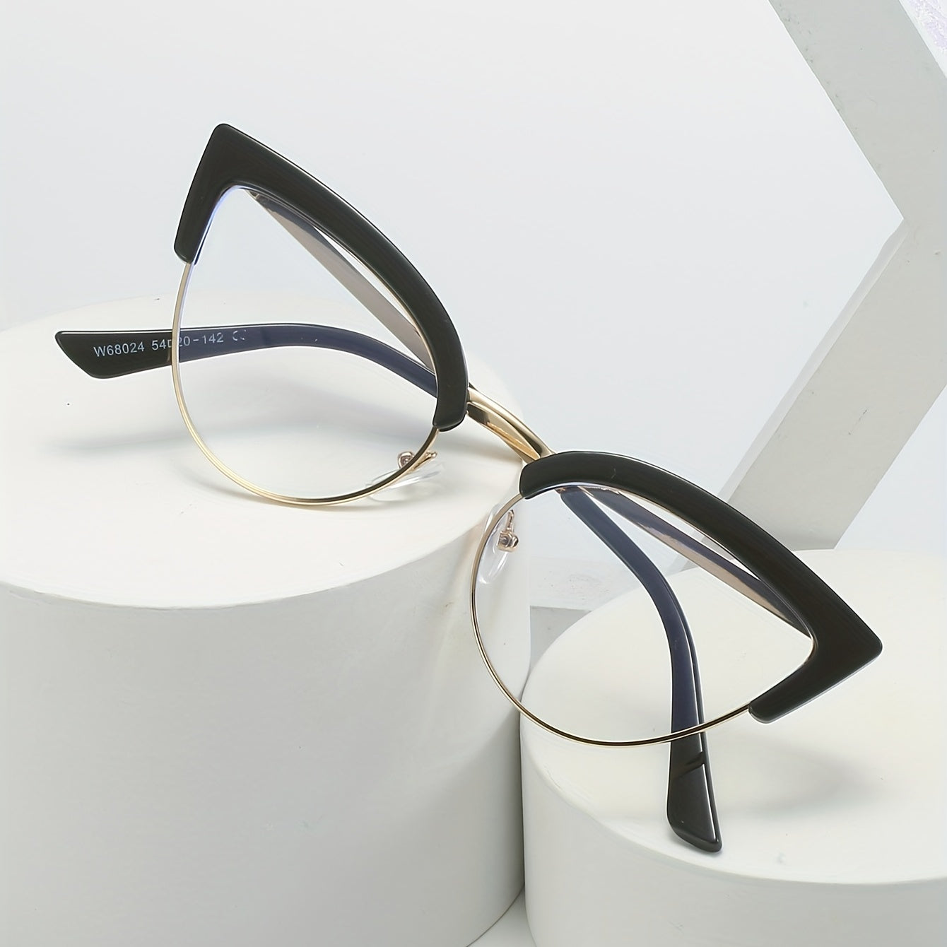Cat Eye Anti Light Glasses Clear Lens Metal Frame