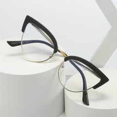 Cat Eye Anti Light Glasses Clear Lens Metal Frame