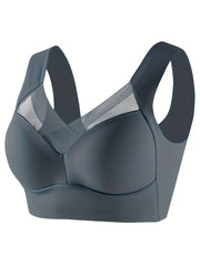 Contrast Mesh Wireless Push Up Bra