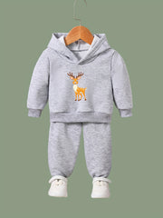 2pcs Deer Print Hoodies Pants Set For Kids Spring Fall Sports