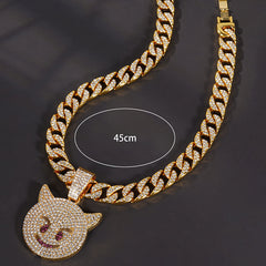 Cat Head Pendant Cuban Chain Necklace