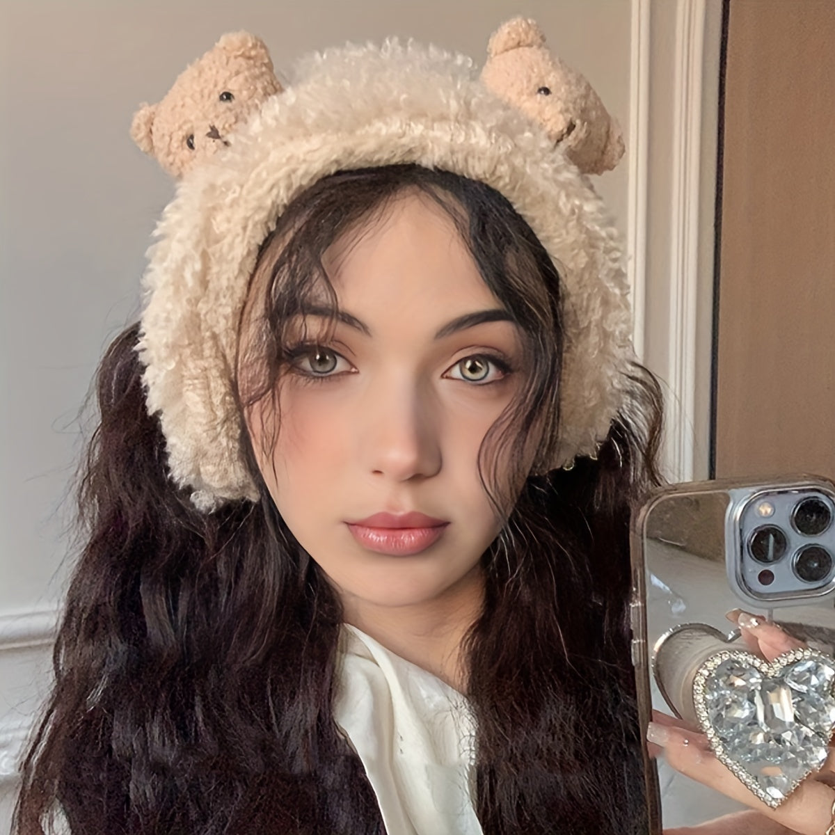 Women's Plush Bear Earmuffs Cozy Fabric Stretch Fit Warm Ear Protection