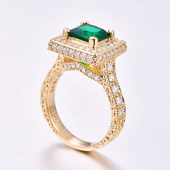 Emerald Glass Zircon Plated 18K Yellow Ring