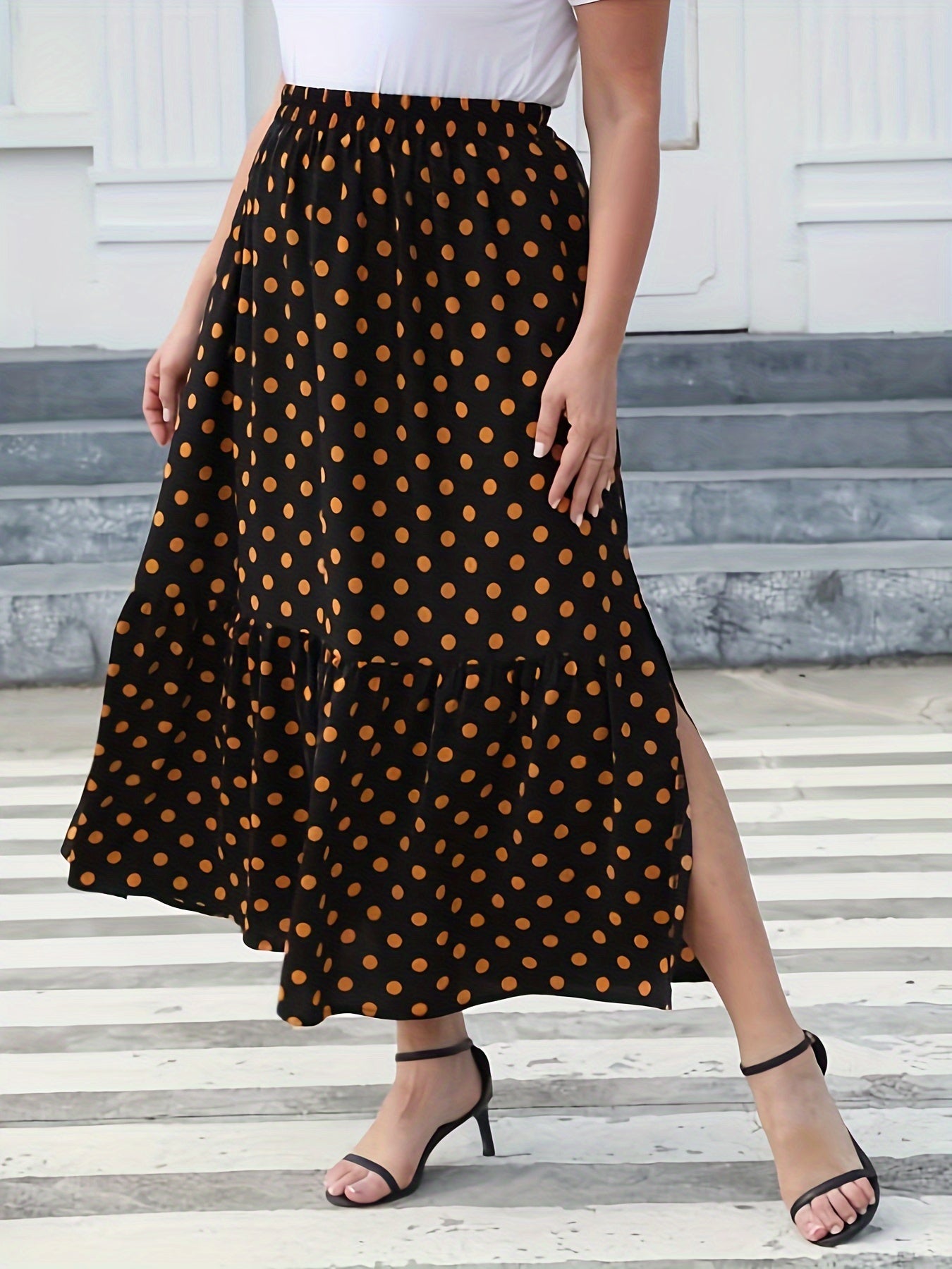  Casual Skirt Women's Plus Dot Print Smock Maxi Skirt