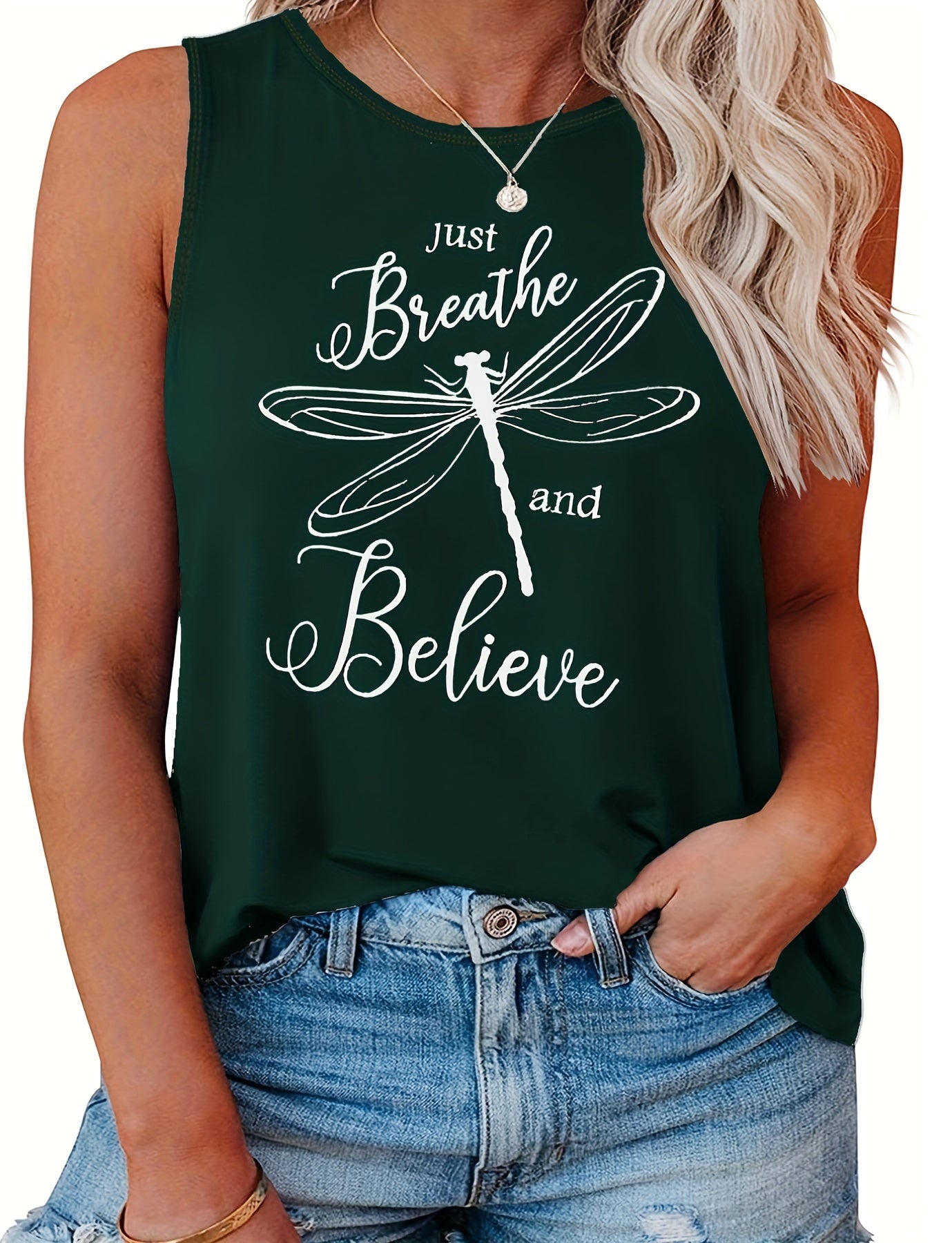 Women's Plus Dragonfly Print Tank Top Sleeveless Casual Shirt