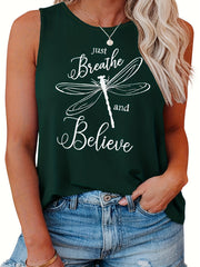 Women's Plus Dragonfly Print Tank Top Sleeveless Casual Shirt