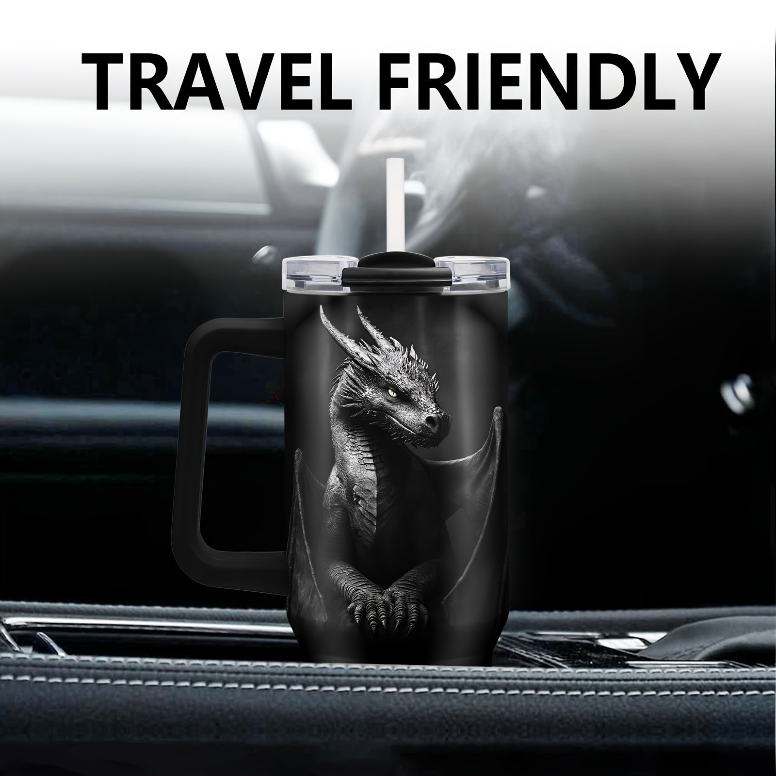 40oz Stainless Steel Dragon Tumbler Insulated Travel Mug with Lid and Handle