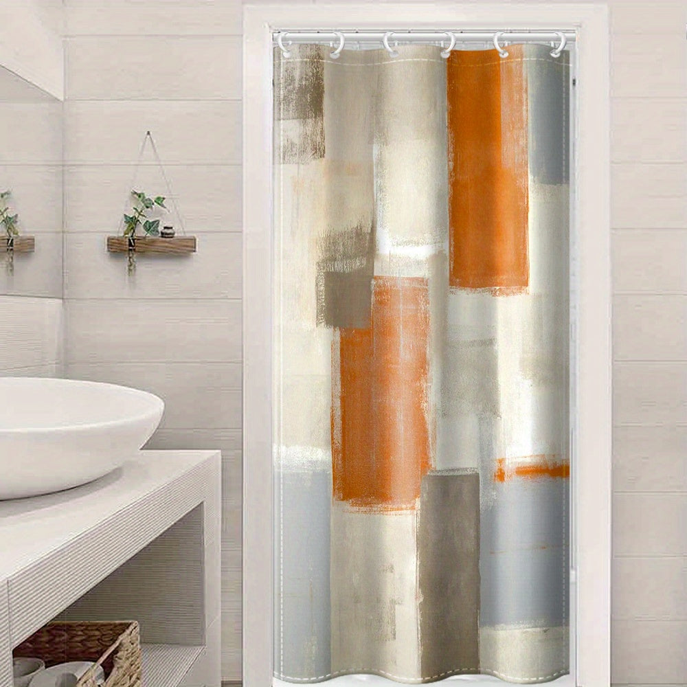 Waterproof Plaid Shower Curtain with 12 Hooks
