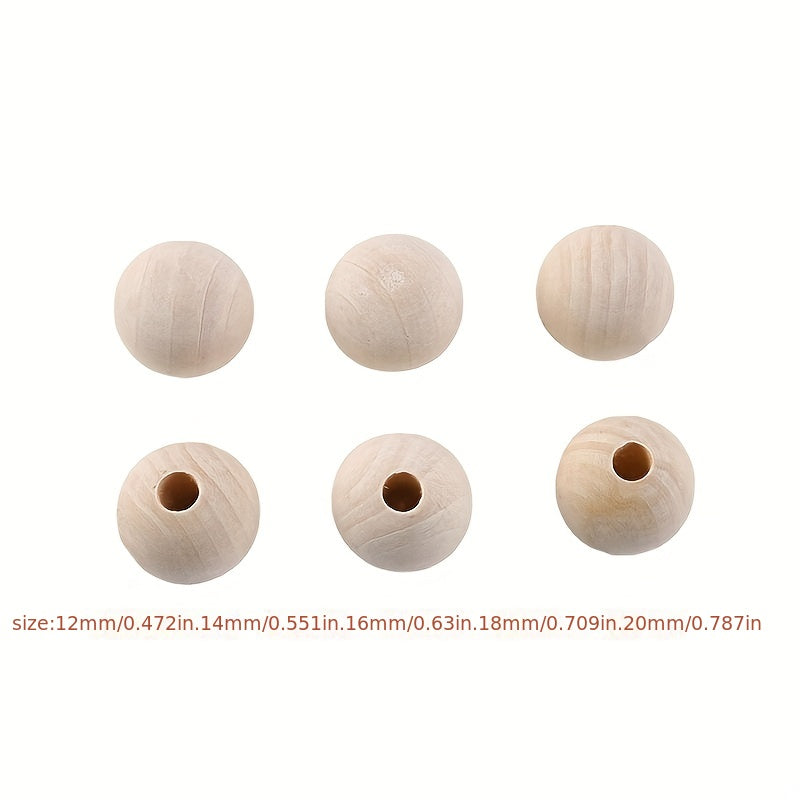 Unbleached Wooden Ball Bead DIY Accessories Necklaces No Holes 100pcs