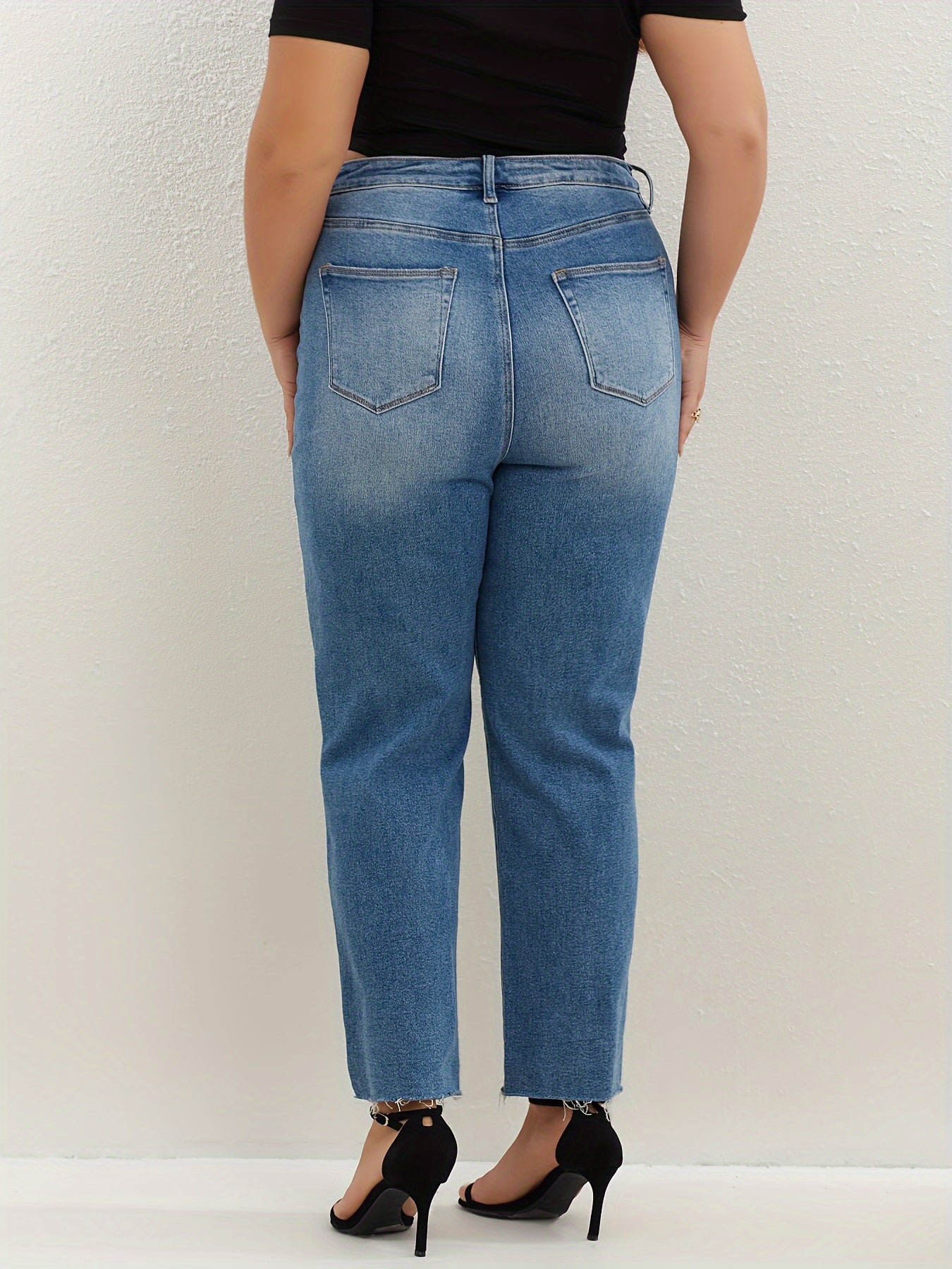  Button Fly High Rise Straight Leg Jeans