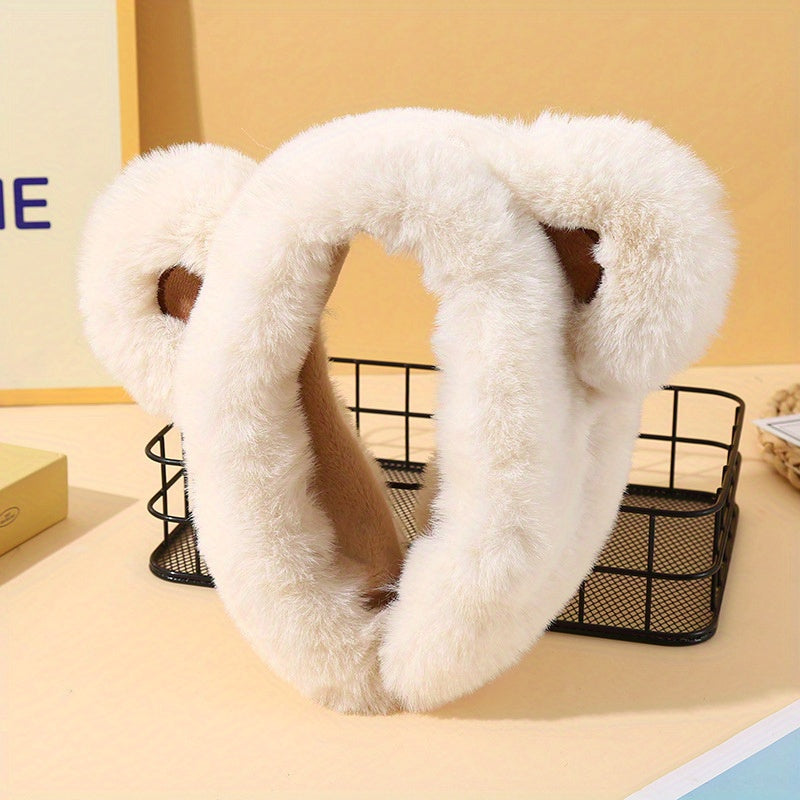 Cozy Bear Earmuffs Plush Warm Ear Covers Beige