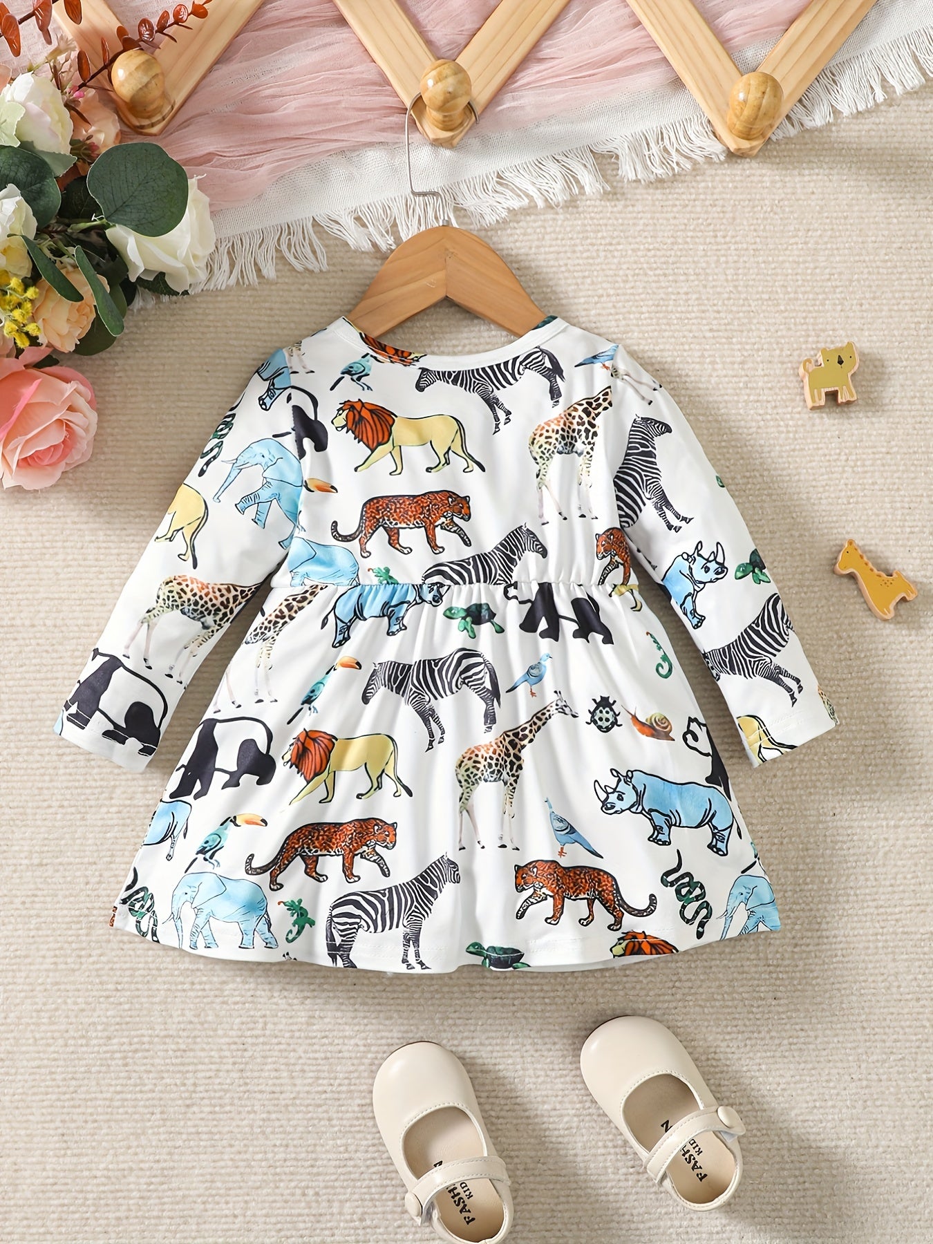 Baby Girls Forest Animal Print Casual Long Sleeve Dress