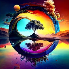 DIY 5D Diamond Painting Set Landscape Reflective Tree Full Drill