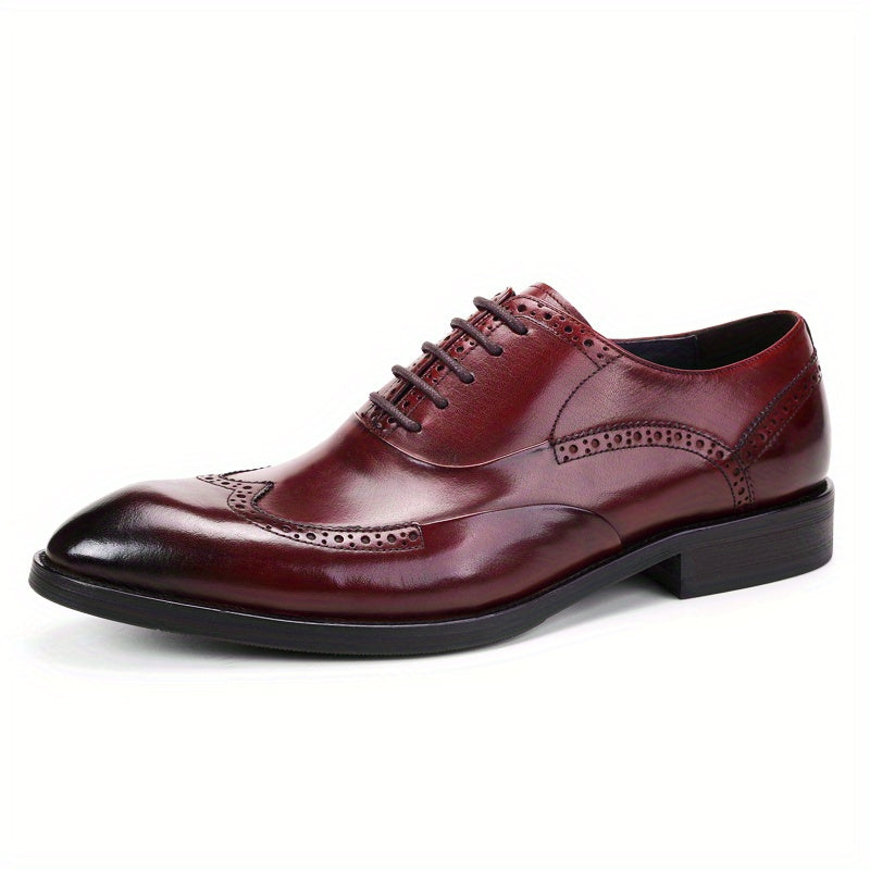 FARWARWO Wingtip Brogue Leather Oxford Shoes Light Brown