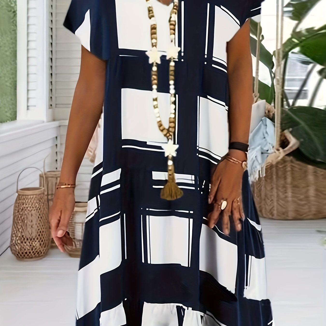  Casual Dress Women's V Neck Midi Dress