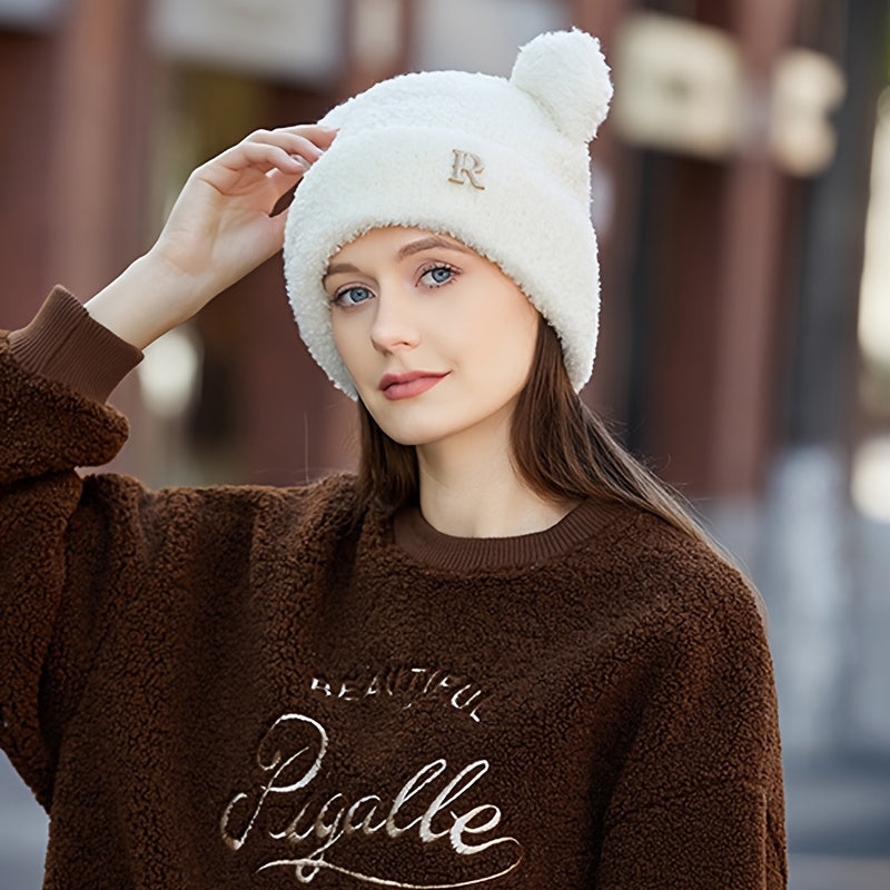 Winter Thick Beanie Hat Ear Warm Knitted Hat Winter Soft Knit Beanie Hat