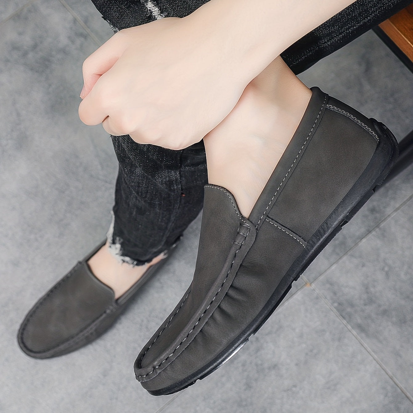 Men's Leather Loafer Shoes Lightweight Slip On Shoes