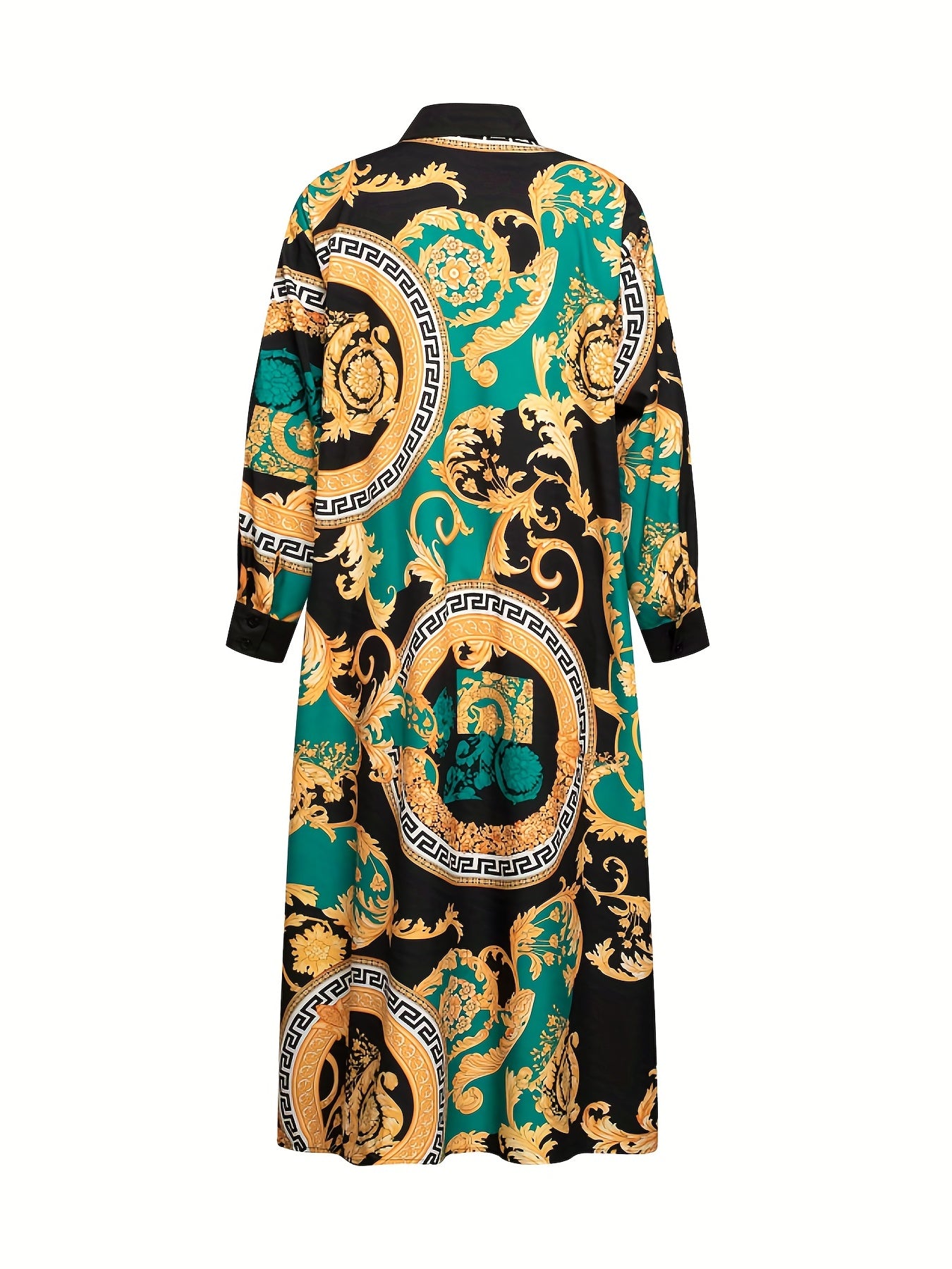  Paisley Print Long Sleeve Button Up Shirt Dress With Belt