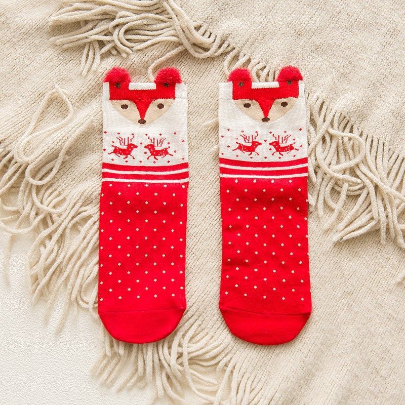 4 Pairs Christmas Print Socks Comfy Mid Tube Stockings Women's Hosiery