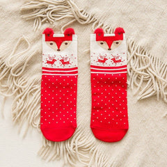 4 Pairs Christmas Print Socks Comfy Mid Tube Stockings Women's Hosiery