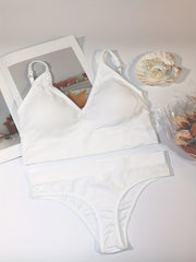 3 Sets Ribbed Bra & Panties Lingerie Set Women's Underwear