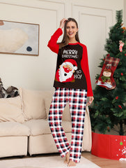 Cartoon Christmas Print Pajama Set Long Sleeve Crew Neck Top & Plaid Pants