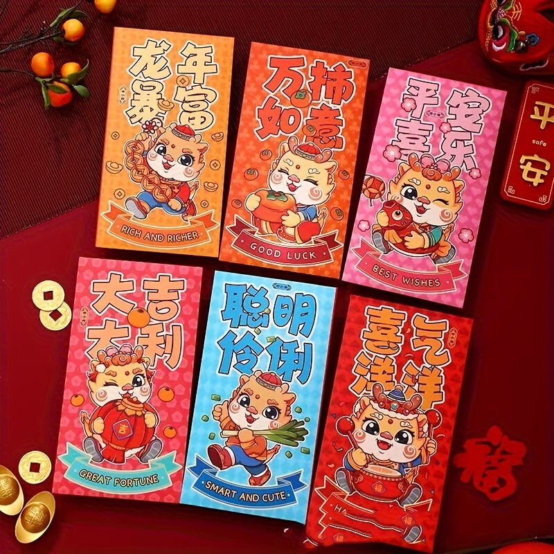 6pcs Large Dragon Year Red Envelopes Cartoon Three-dimensional Red Envelopes