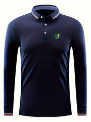 Colorful Goose Print Men's Lapel Polo Shirt Casual Stretch Long Sleeve