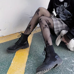Skull Fishnet Tights Halloween High Waist Pantyhose