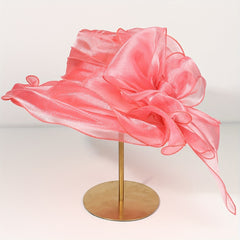 Watermelon Red Organza Sun Hat Mesh Breathable Derby Hat