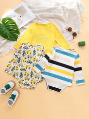 Boys' Triangle Jumpsuits Car Letter Print Rompers 3pcs Set