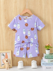 Boys Cartoon Biscuit And Milk Outfit Shorts & T shirt Short Sleeves