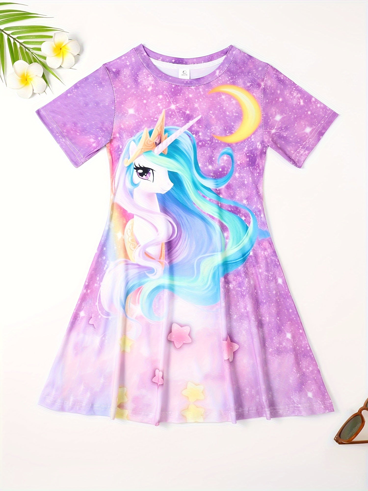 Girls 3D Unicorn Short Sleeve Dress Summer Clothes Gift Party