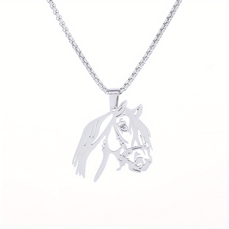 Horse Head Stainless Steel Pendant Necklace Punk Style Hip Hop Rock Jewelry