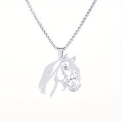 Horse Head Stainless Steel Pendant Necklace Punk Style Hip Hop Rock Jewelry