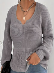  Ribbed Knit Lantern Sleeve Sweater