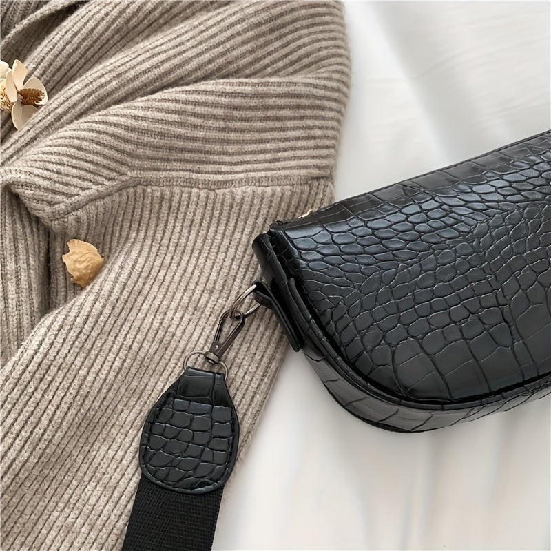 Crocodile Embossed Shoulder Bag with Coin Bag - Stylish Crossbody Bag
