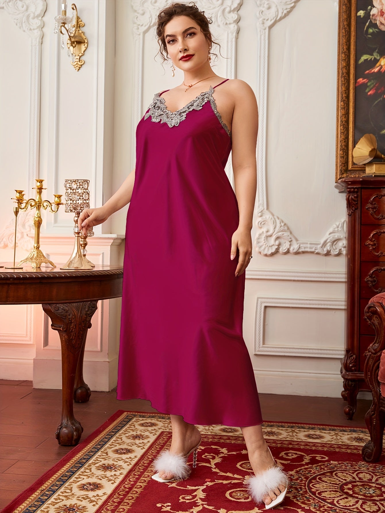  Lace Cami Sleepwear Dress Women's Plus Loungewear Dress