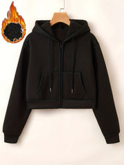 Women's Cropped Hoodie Sweatshirt With Pockets