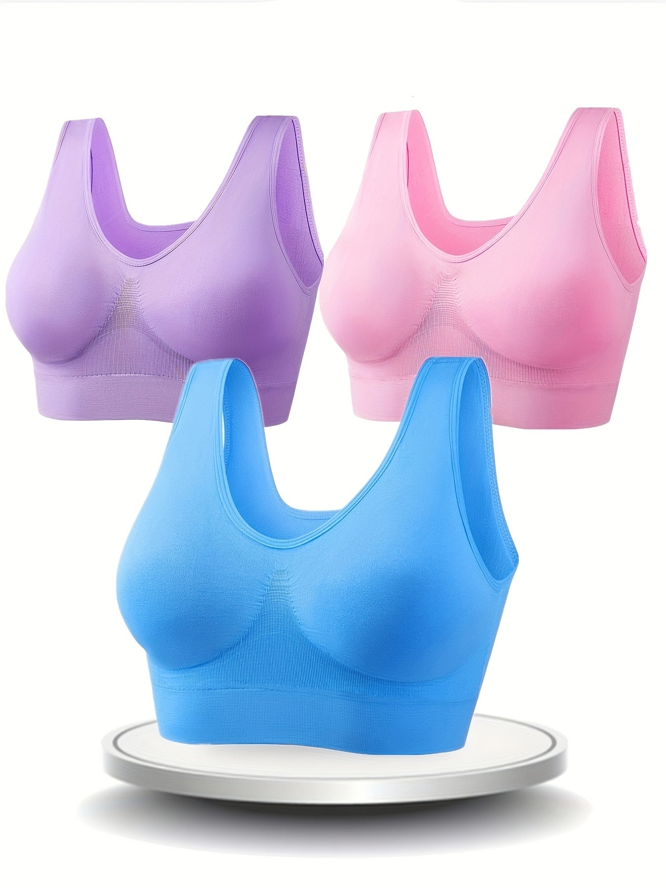 3 Pcs Breathable Eyelet Mesh Hole Sports Bras Non Padded Yoga Bras