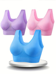 3 Pcs Breathable Eyelet Mesh Hole Sports Bras Non Padded Yoga Bras