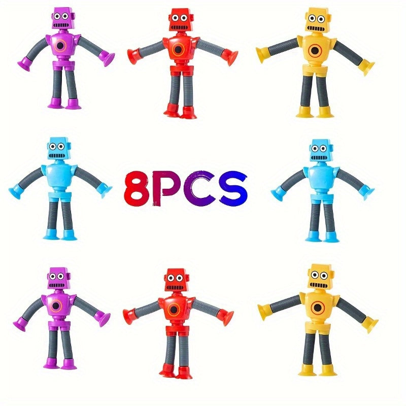 4 Pack FlexiFun Robot Toy Set Durable Suction Cup Hands Assorted Colors