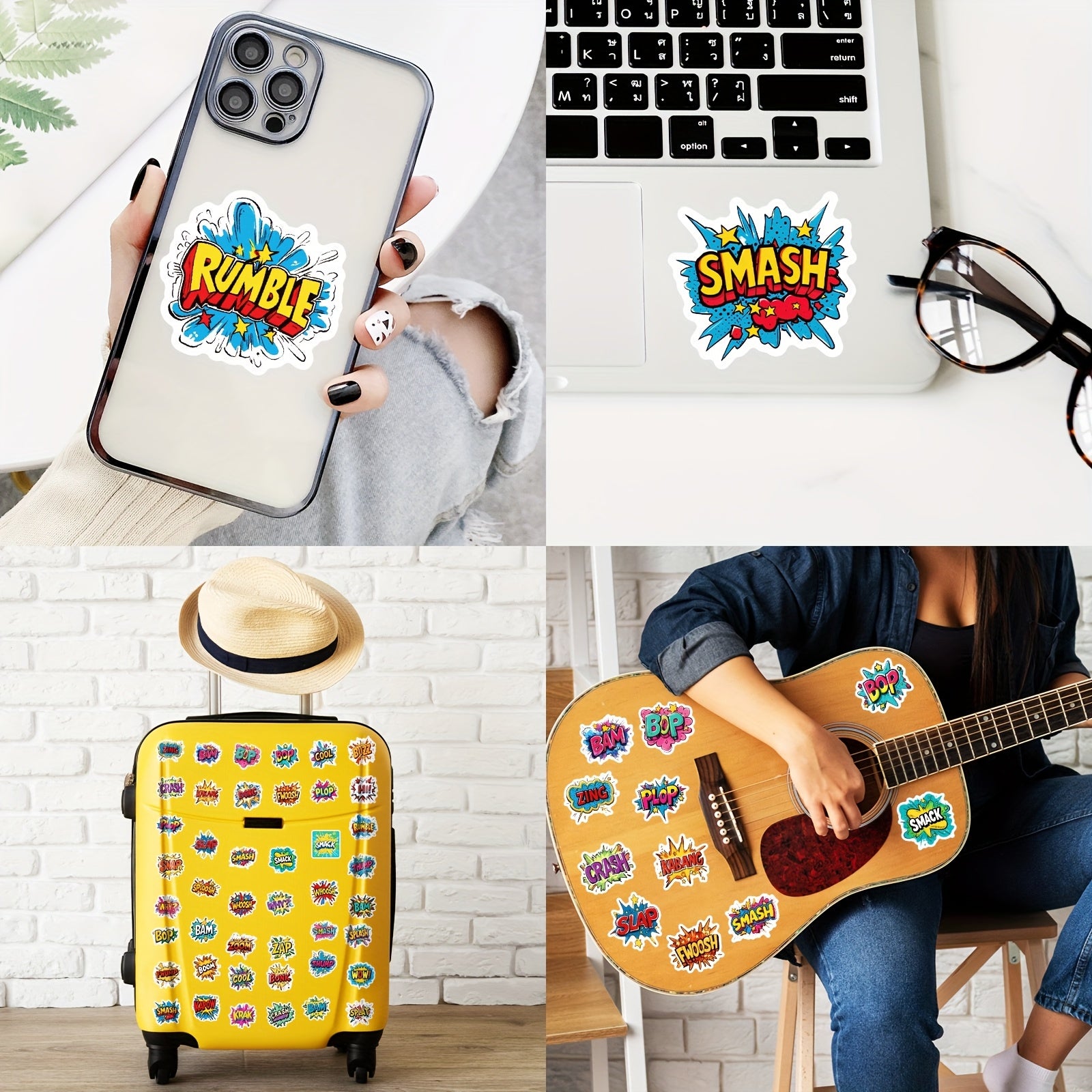 50pcs Colorful Explosion Stickers for DIY Projects Laptop Water Bottle Guitar